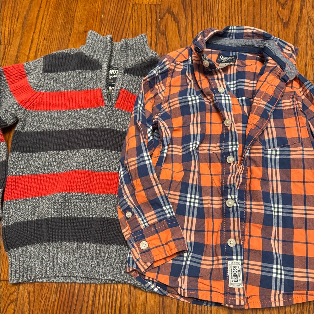 Boys 5 5T Lot of 2 Osh Kosh. Sweater & Button Down Long Sleeve zip up